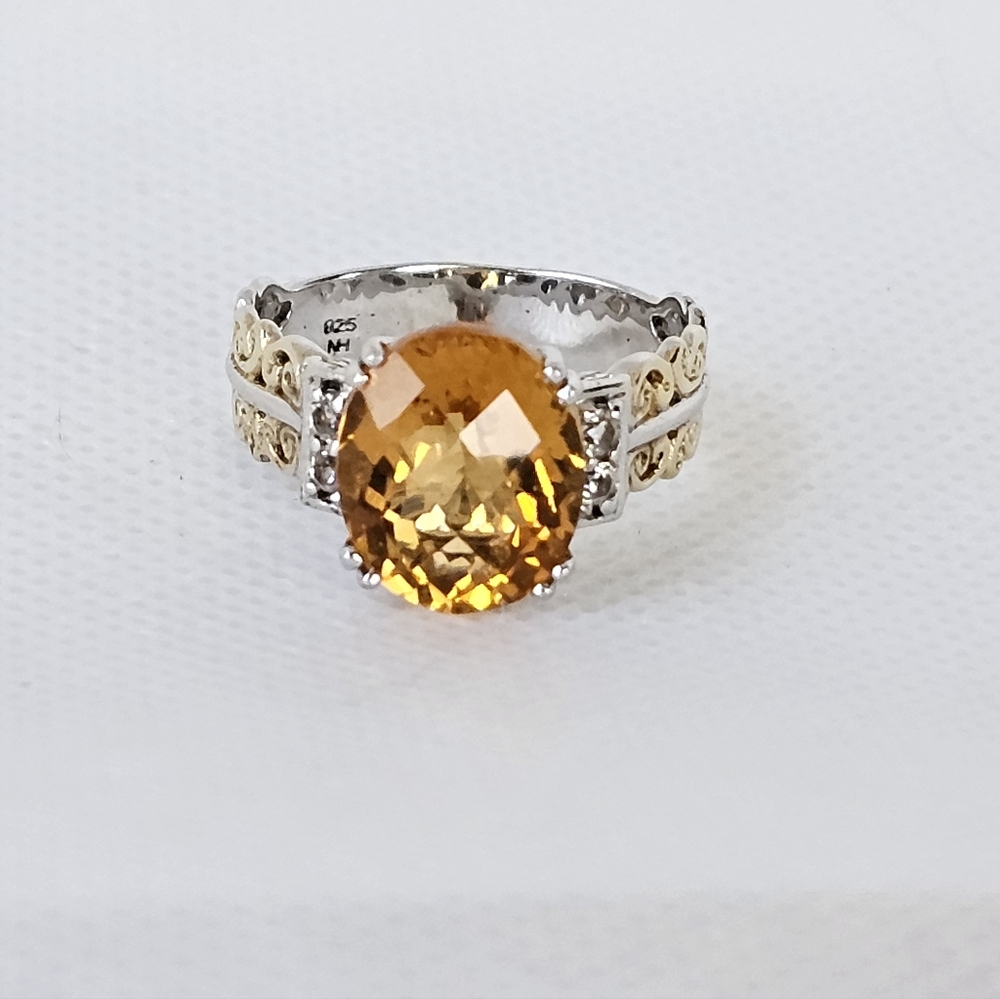 Natural Citrine Gems En Vogue Ring Palladium Sterling Silver 24k Gold - Picture 6 of 10